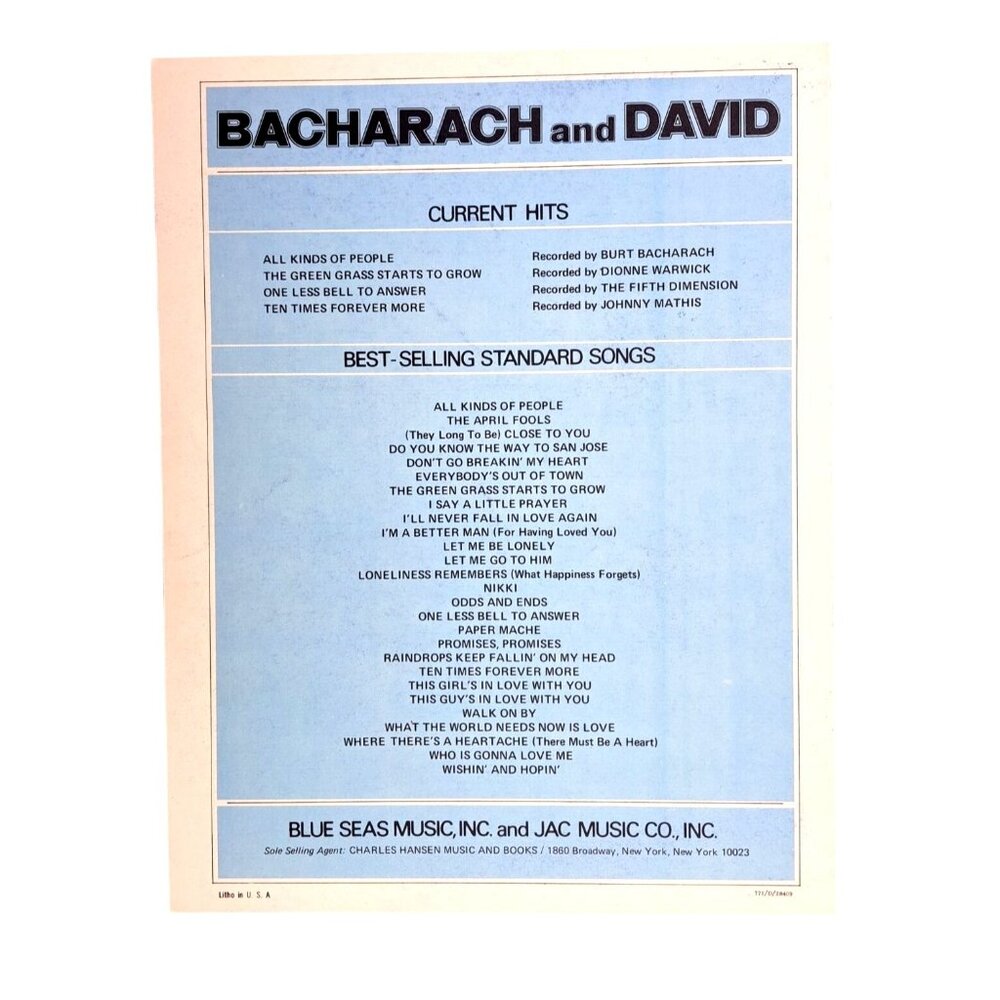 What The World Needs Now Is Love Sheet Music Vintage Burt Bacharach 1965 McKerrs - Picture 3 of 4